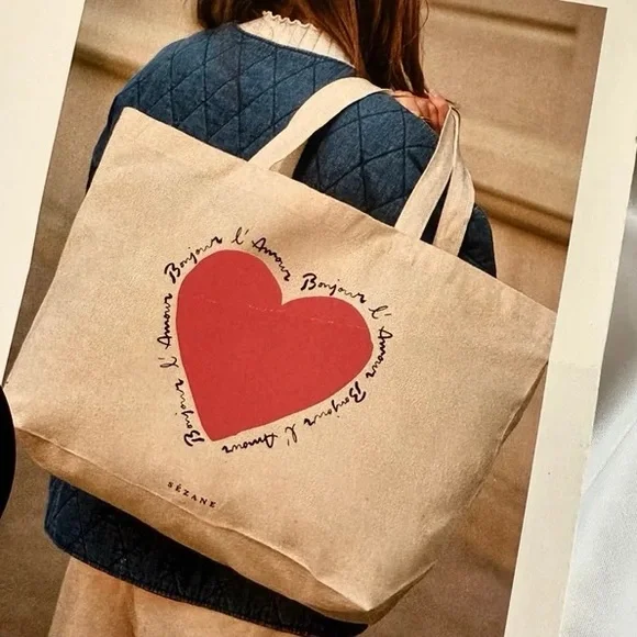 Sezane 100% Cotton Heart Totebag - Picture 2 of 8